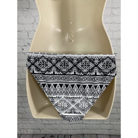 NWT Ardene Basic Collection Black White Aztec Floral Side Tie Swimsuit Bottoms M - Picture 4 of 9